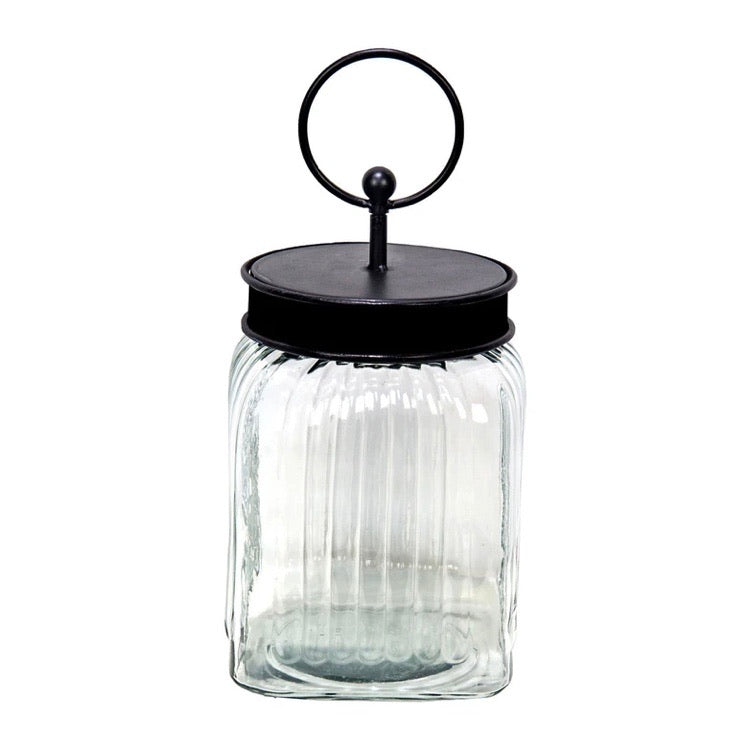 Black Ridged Glass Square Jar RTC