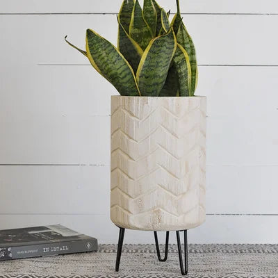 14.5&quot; Chevron Planter w/ Tin Feet