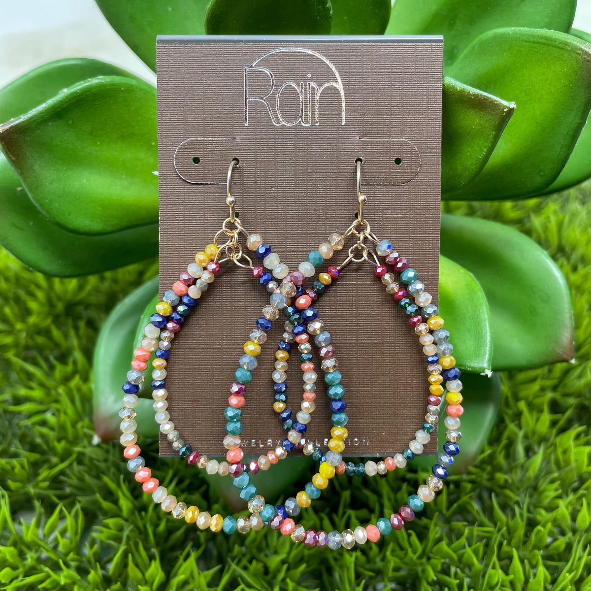 Gold Multicolored Bead Double Teardrop Earrings