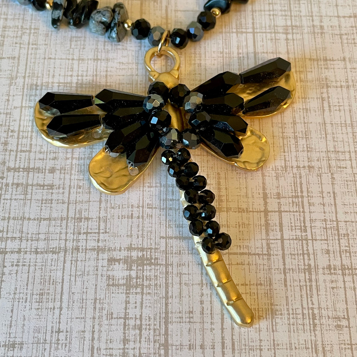 Long Beaded Dragonfly Necklace