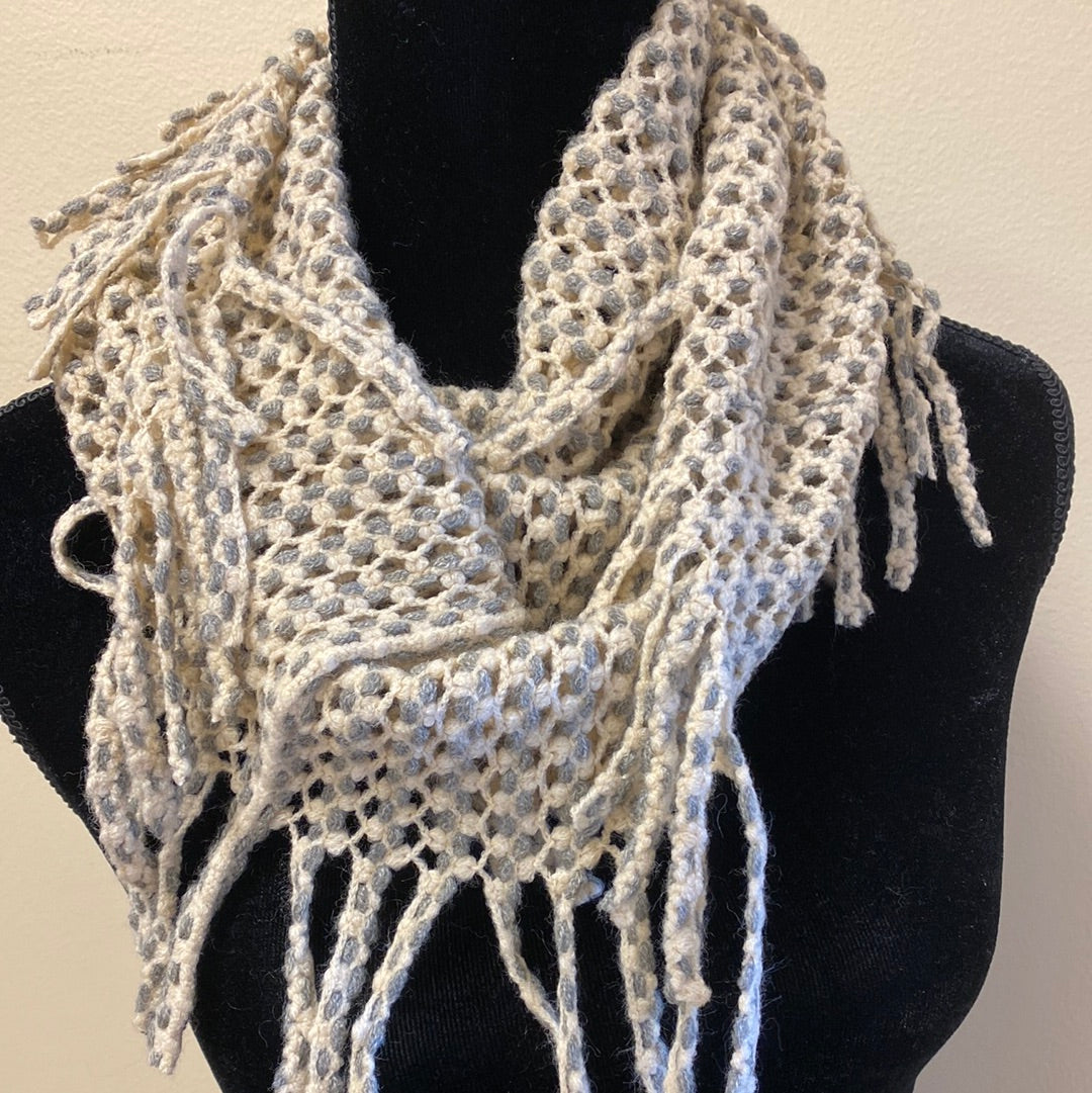 2-Tone Mini Tube Scarf w/ Fringe