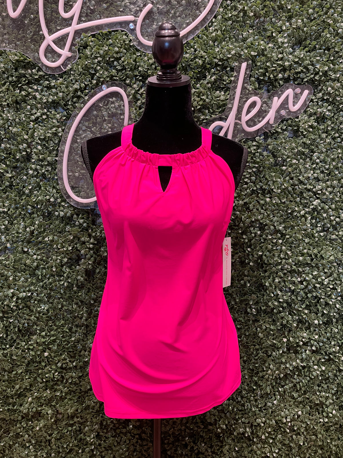 UPF50+ Hot Pink Keyhole Sleeveless Top