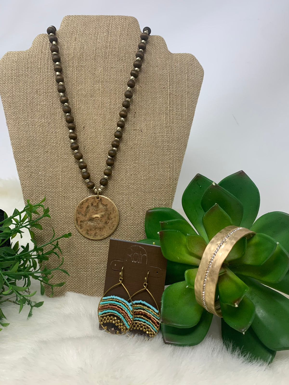 Gold Aqua Bead Row Teardrop Earrings