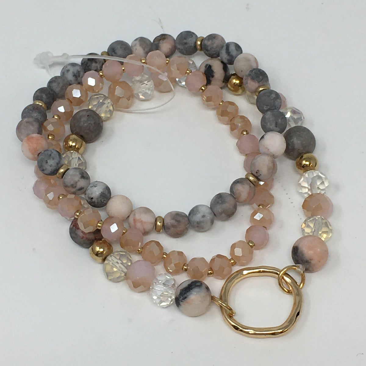 Crystal &amp; Stone Beaded Circle Bracelet Set