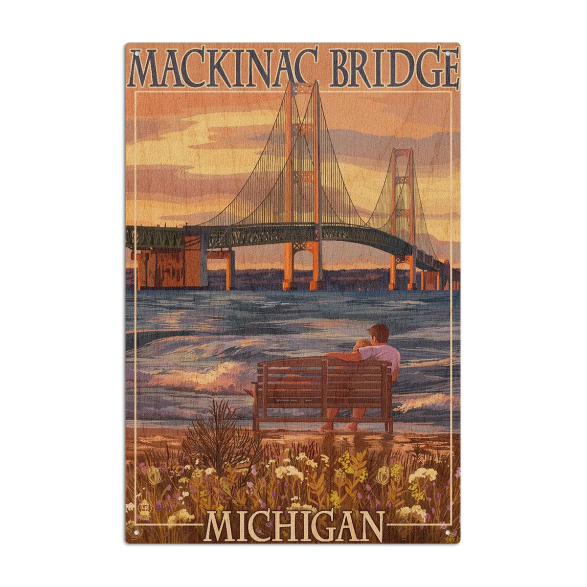 Mackinac Bridge Sunset Metal Wall Sign 12x18