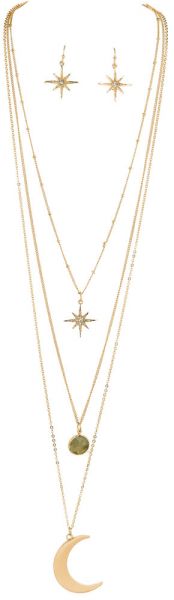 Gold Three Layer Moon/Star Necklace Set