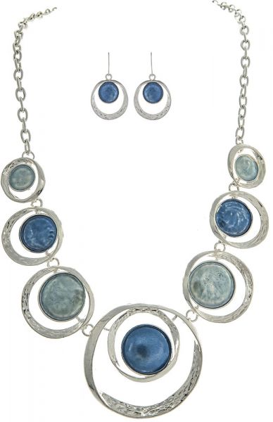 Silver Blue Dot Necklace Set