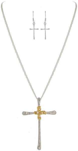 Silver Wrapped Cross Necklace Set