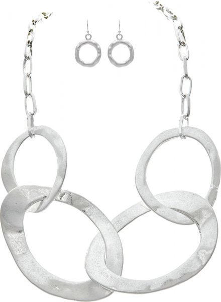 Silver Burnish Big Linked Ring Necklace Set