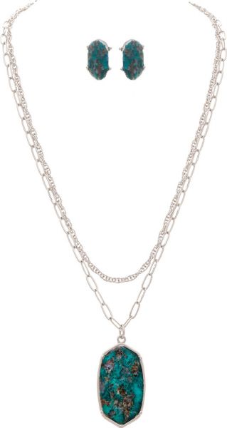 Silver Sparkly Stone Drop Chain Necklace Set