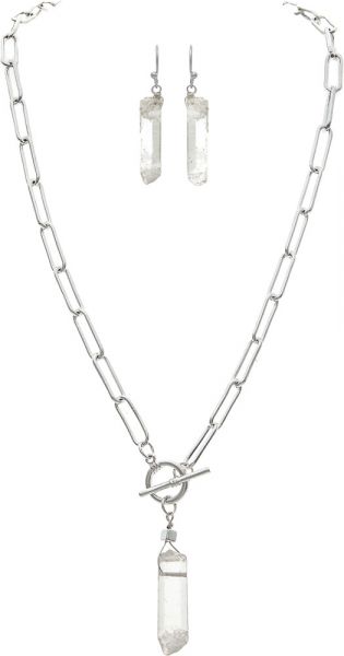 Silver Quartz Crystal Necklace Set